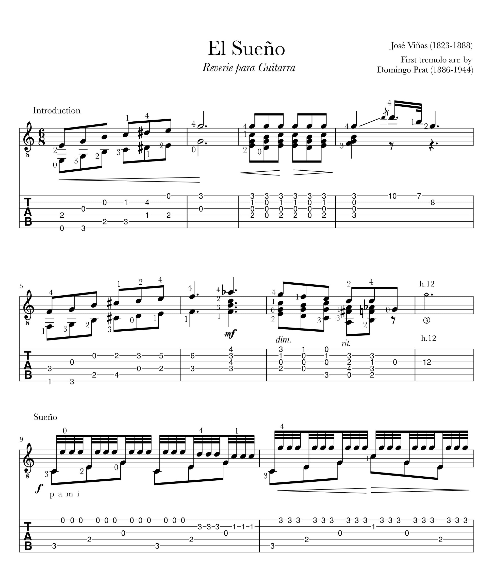 El Sueño (Reverie para Guitarra) for Guitar by José Viñas (TAB)