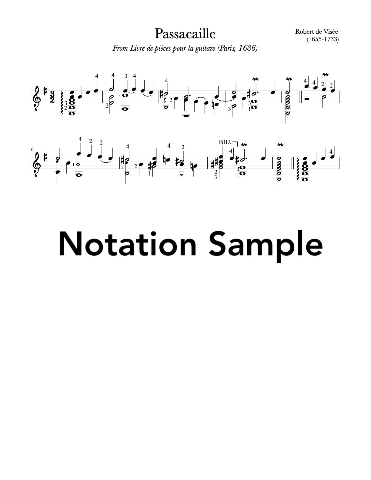 Passacaille by Robert de Visée (Notation Sample)