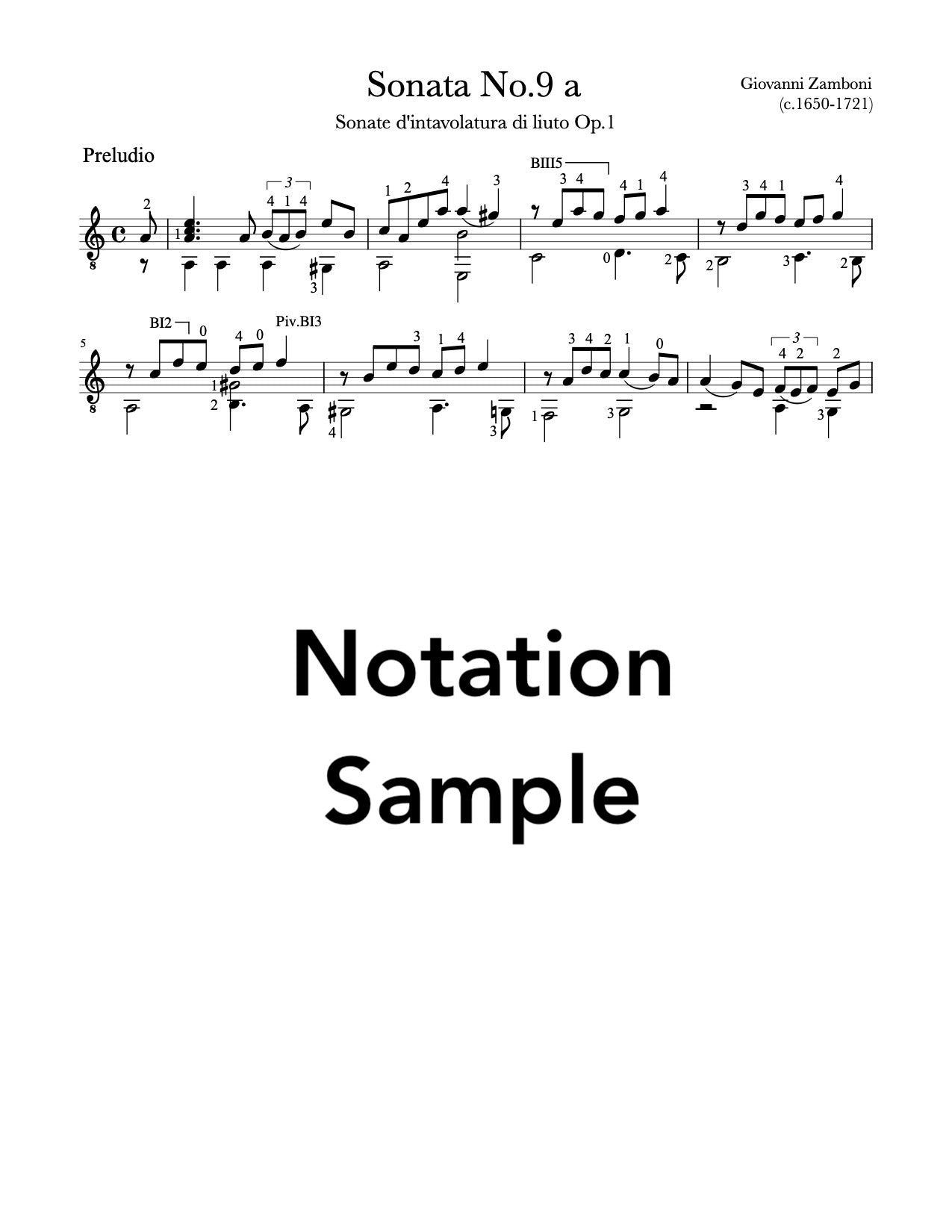 Sonata No.9 by Giovanni Zamboni (Notation Sample)