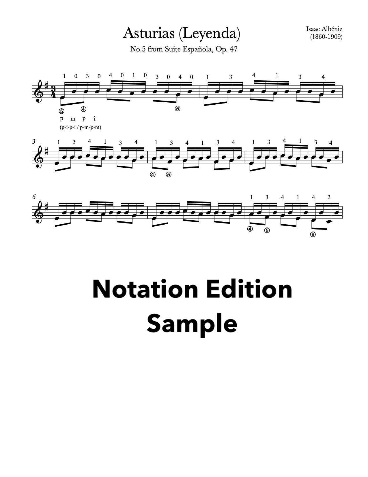 Asturias (Leyenda) by Albeniz for Guitar (Notation Sample)