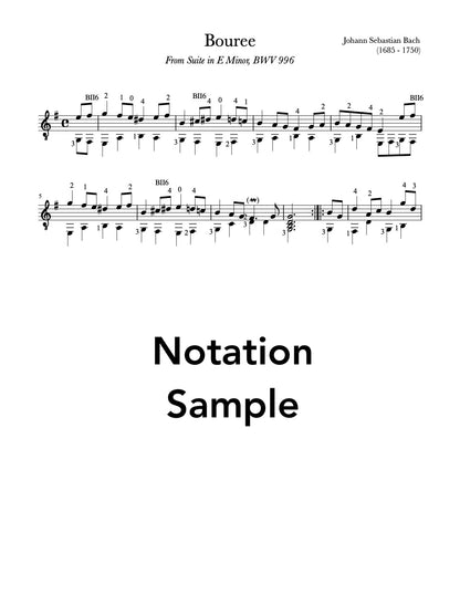 Bourree, BWV 996 by Bach (Notation Sample)