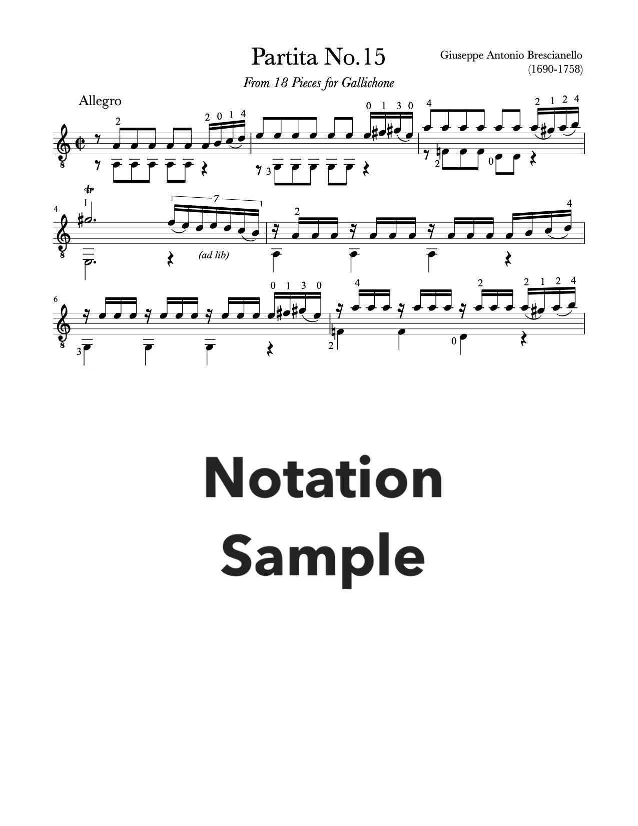 Partita No.15 by Brescianello (Notation Edition Sample)