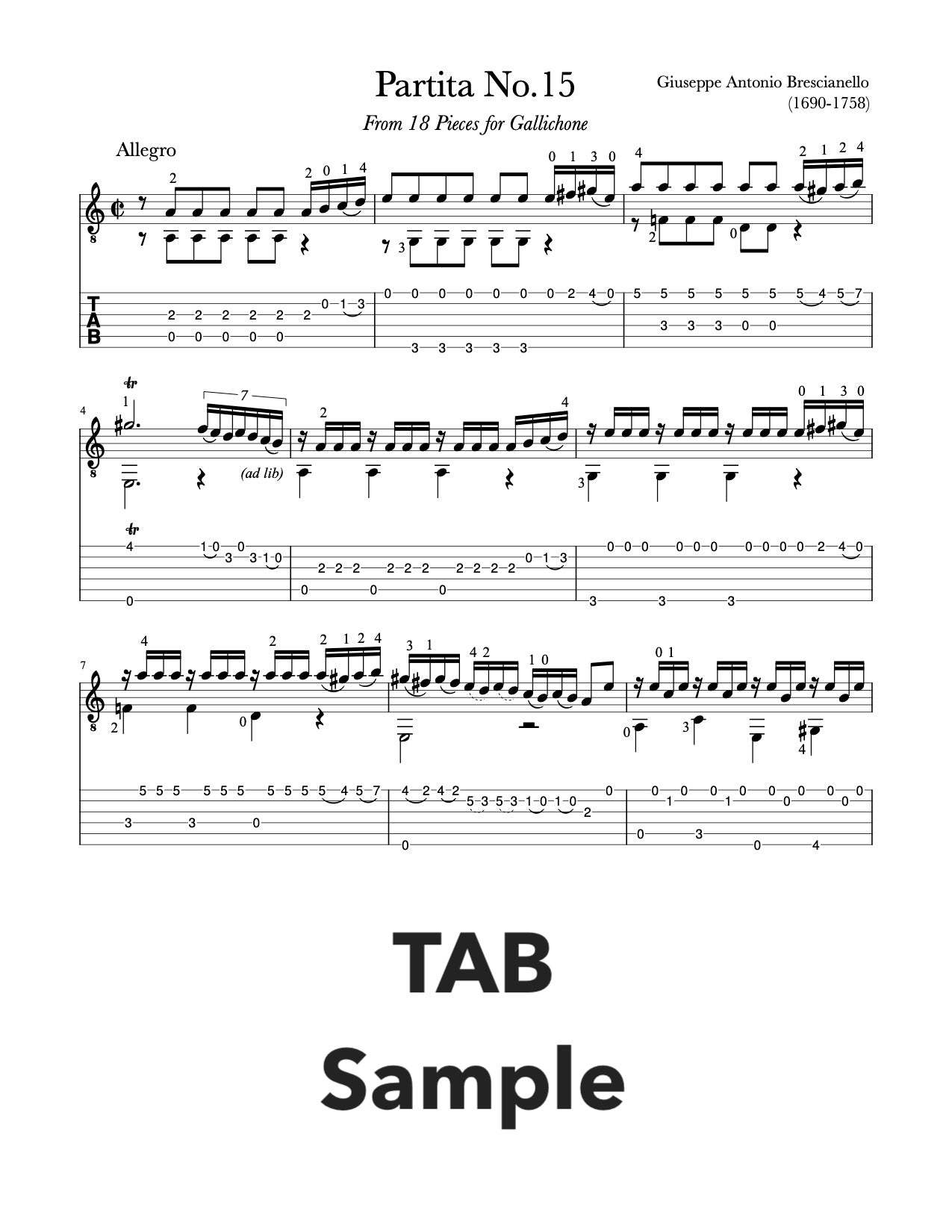 Partita No.15 by Brescianello (TAB Edition Sample)