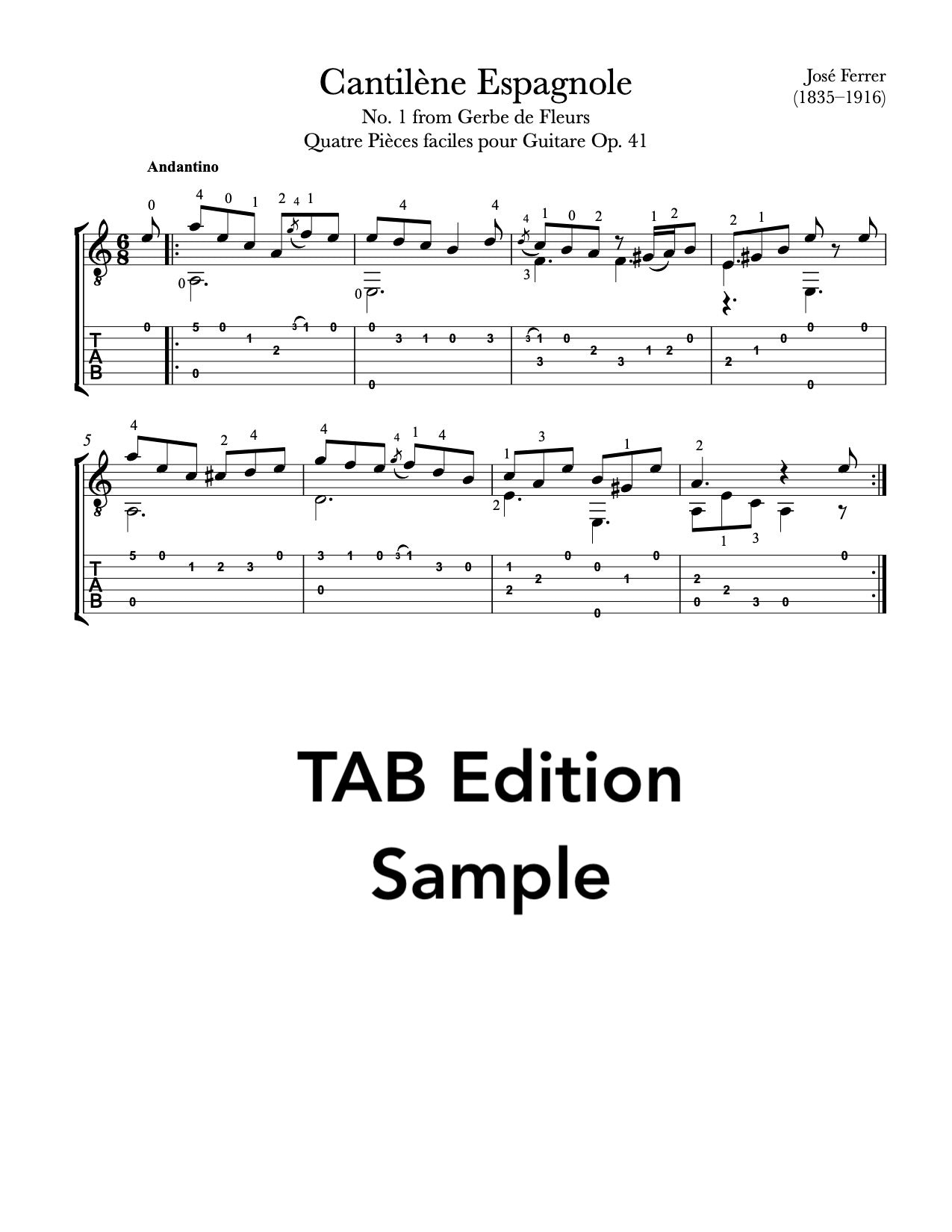 Cantilène Espagnole by Ferrer - Tab Sample