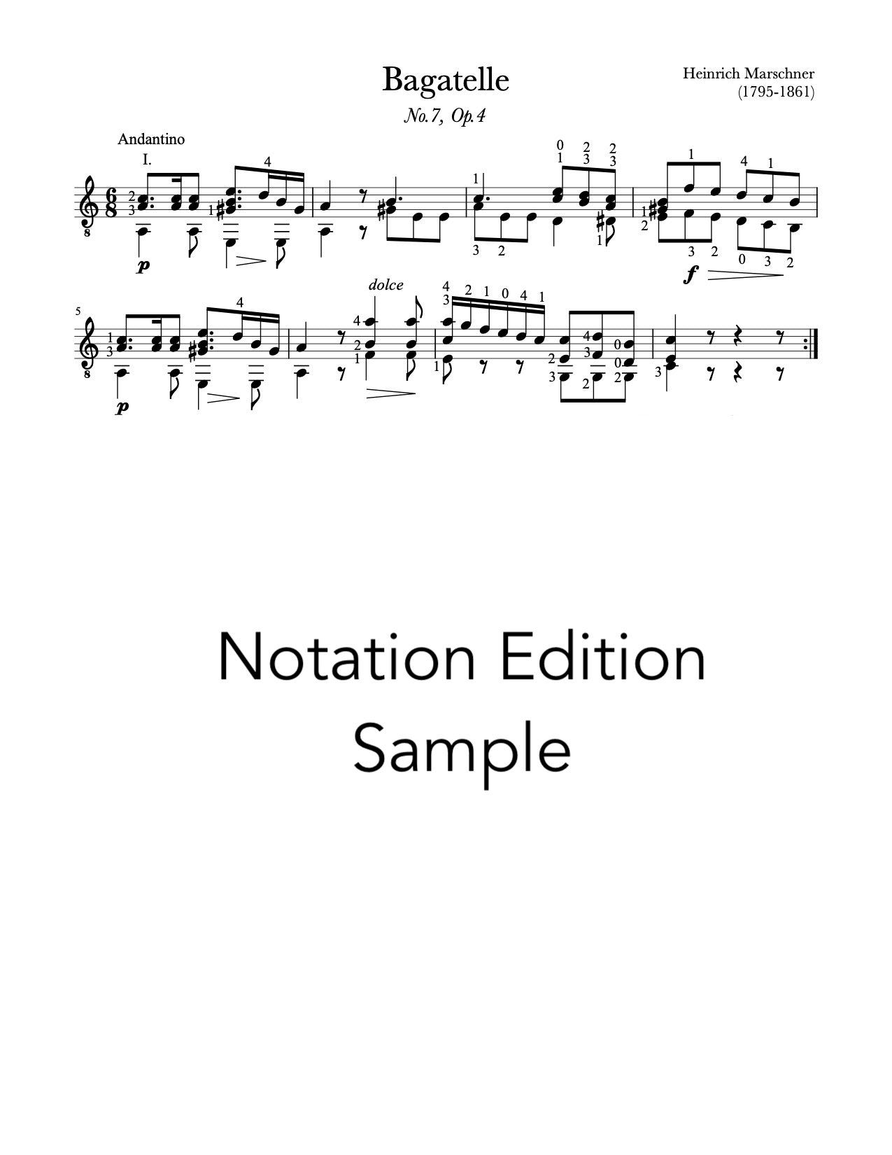 Bagatelle No.7 & No.8, Op.4 by Marschner - Notation Sample