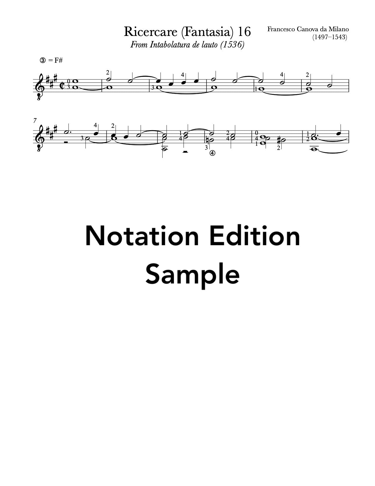 Ricercare (Fantasia) 16 by Francesco da Milano (Notation Sample)