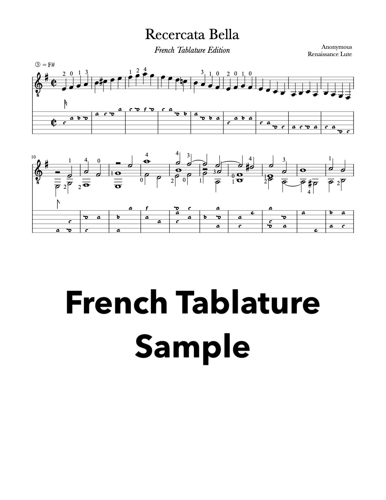 Recercata Bella - French Tablature Sample