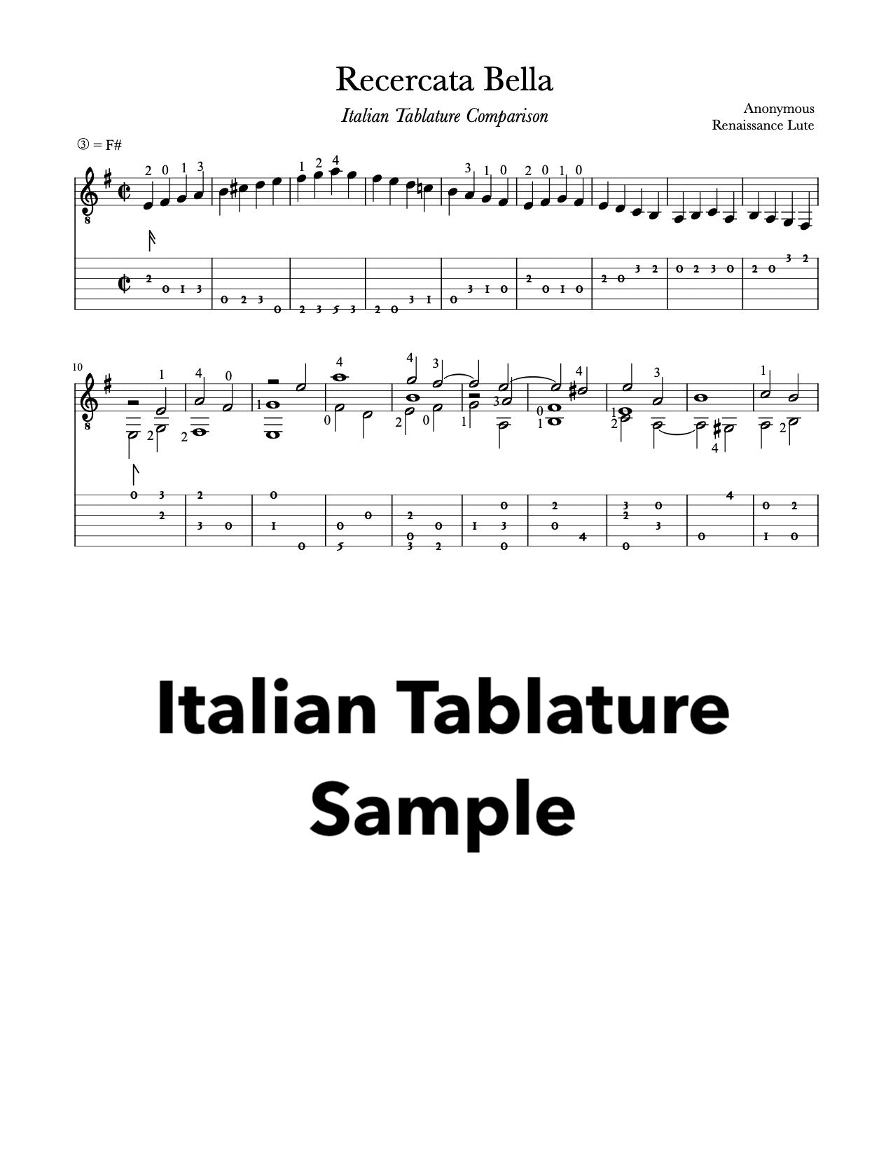 Recercata Bella - Italian Tablature Sample