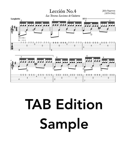 Lección No.4 from Las Terceras Lecciones de Guitarra by Julio Sagreras - TAB Sample for Classical Guitar