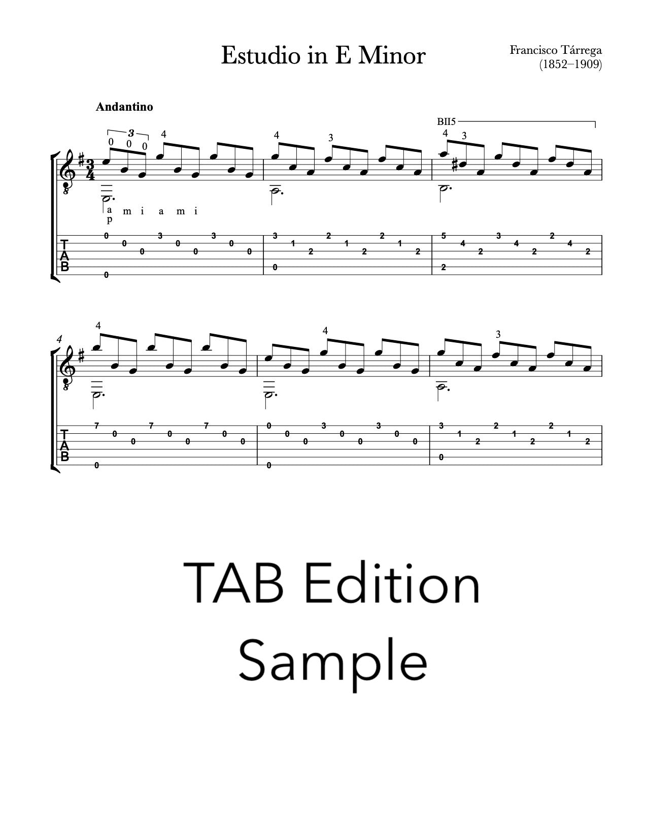 Estudio by Tarrega for Classical Guitar (TAB Sample)