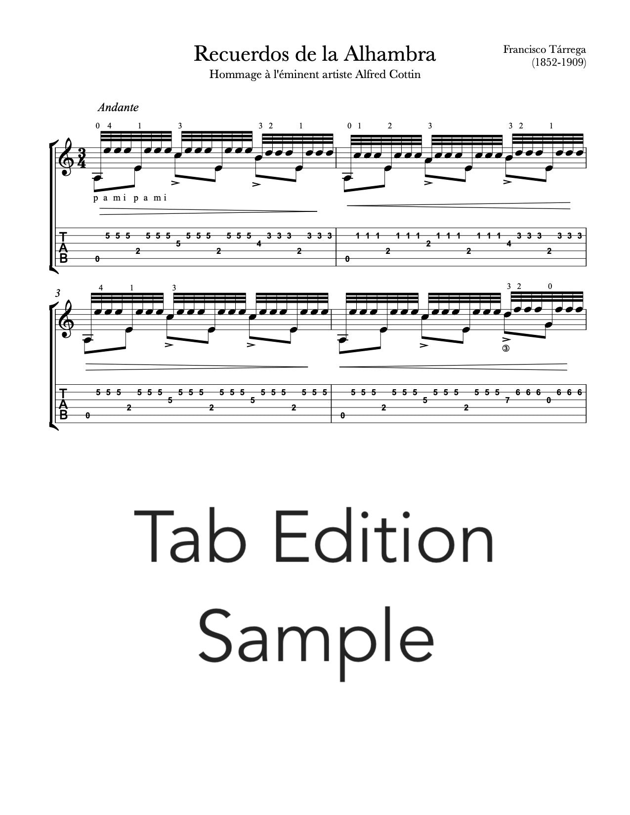 Recuerdos de la Alhambra by Tarrega (Tab Sample)