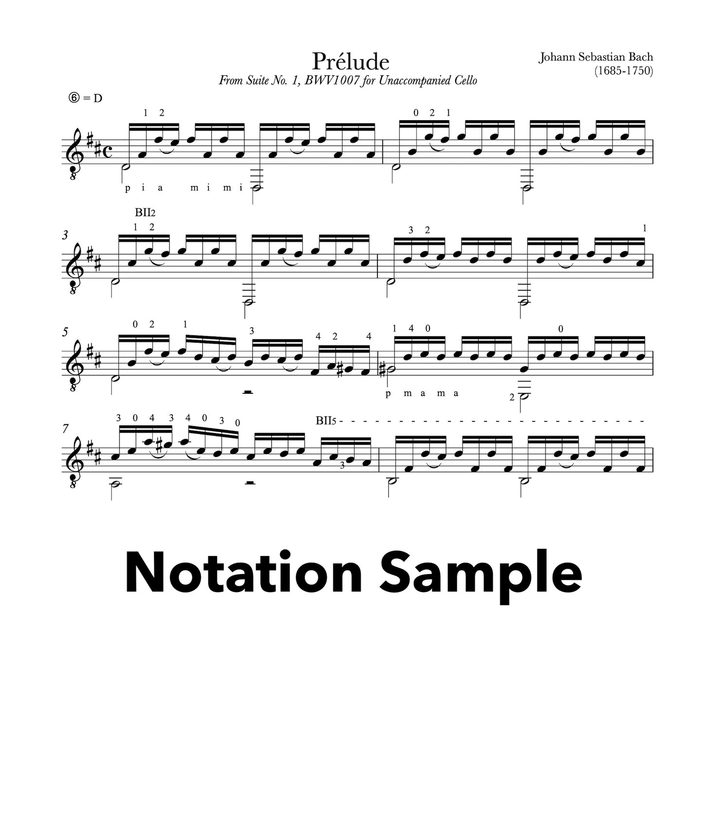Prelude Cello Suite BWV 1007 for Guitar (Notation Sample))