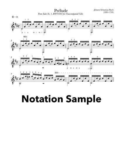 Prelude Cello Suite BWV 1007 for Guitar (Notation Sample))