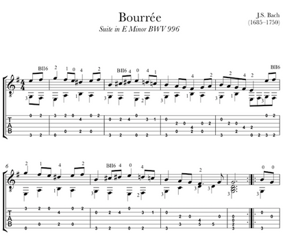 Bourree, BWV 996 by Bach (TAB)