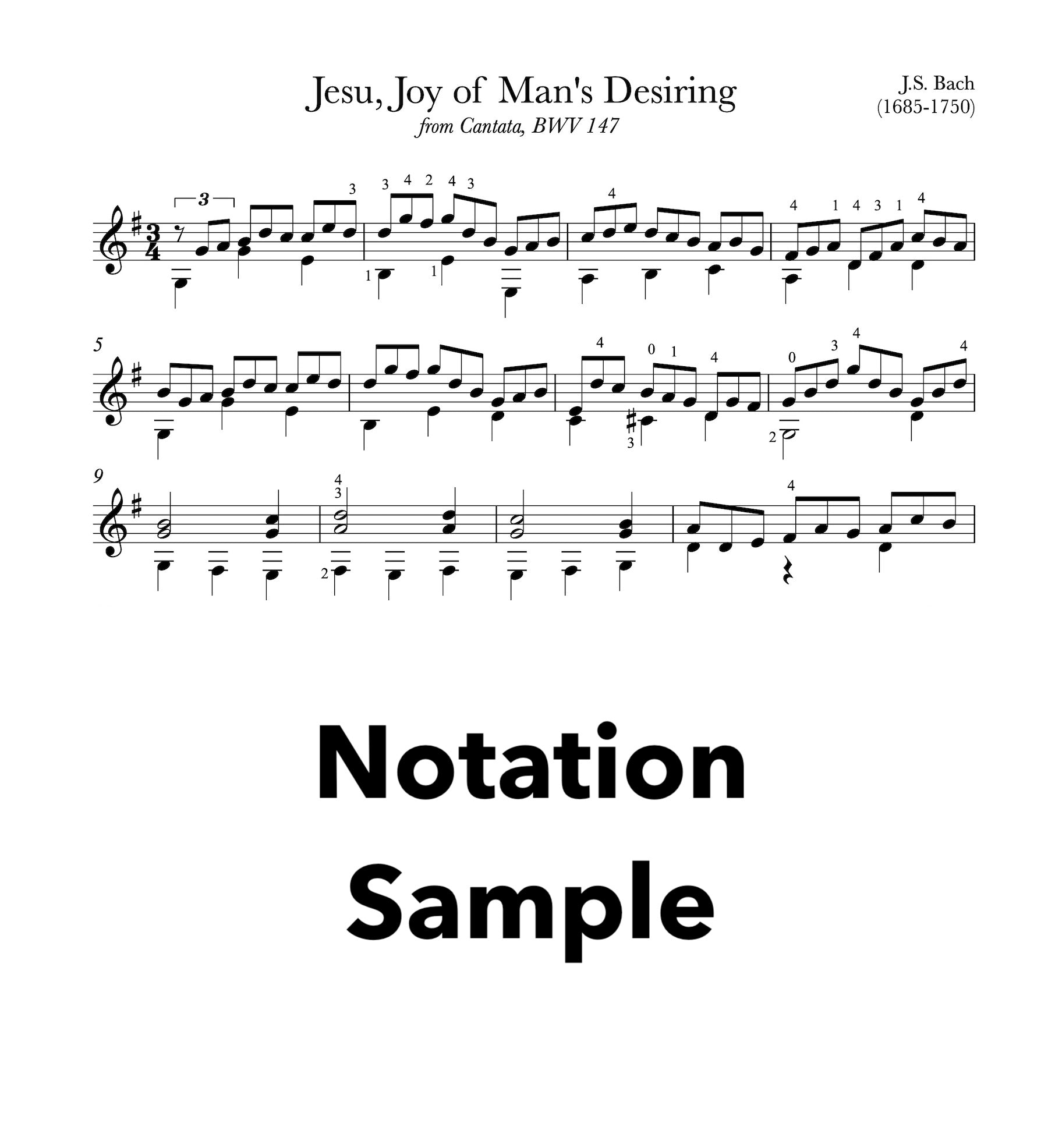 Jesu, Joy of Man’s Desiring by Bach for Guitar - Notation Sample