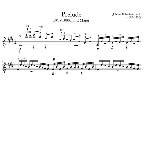 Prelude in E Major, BWV 1006a for Guitar - Notation Sample