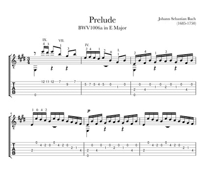 Prelude in E Major, BWV 1006a for Guitar - TAB Sample