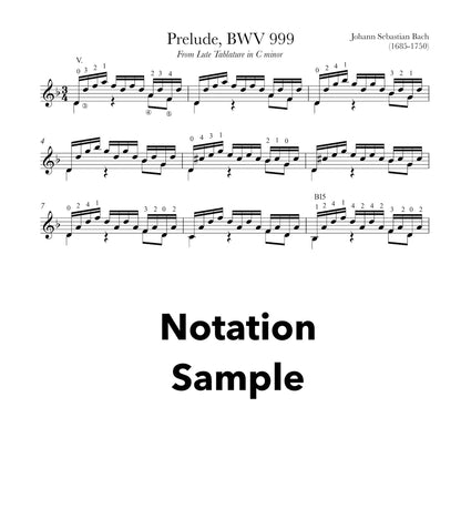 Prelude BWV 999 by Bach for Guitar (Notation Sample)