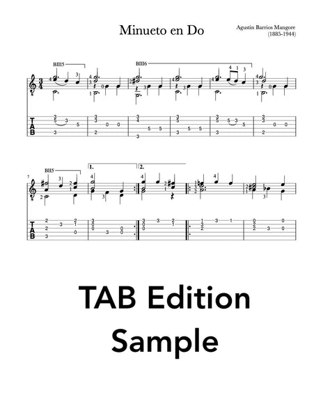 Minueto en Do by Agustin Barrios Mangore - TAB Sample 