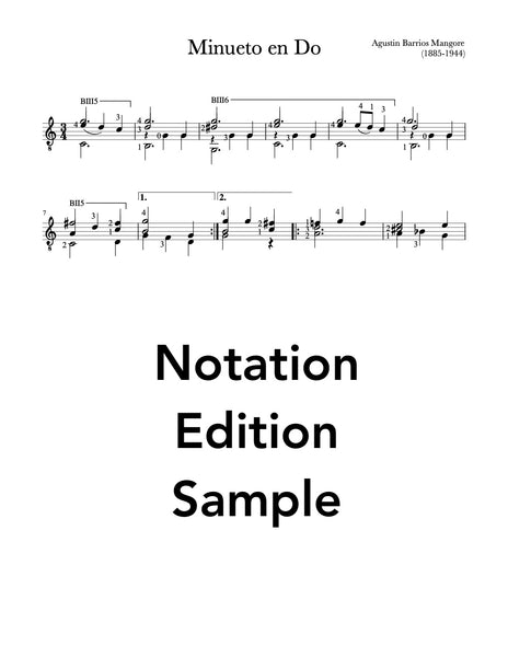 Minueto en Do by Agustin Barrios Mangore - Notation Sample 