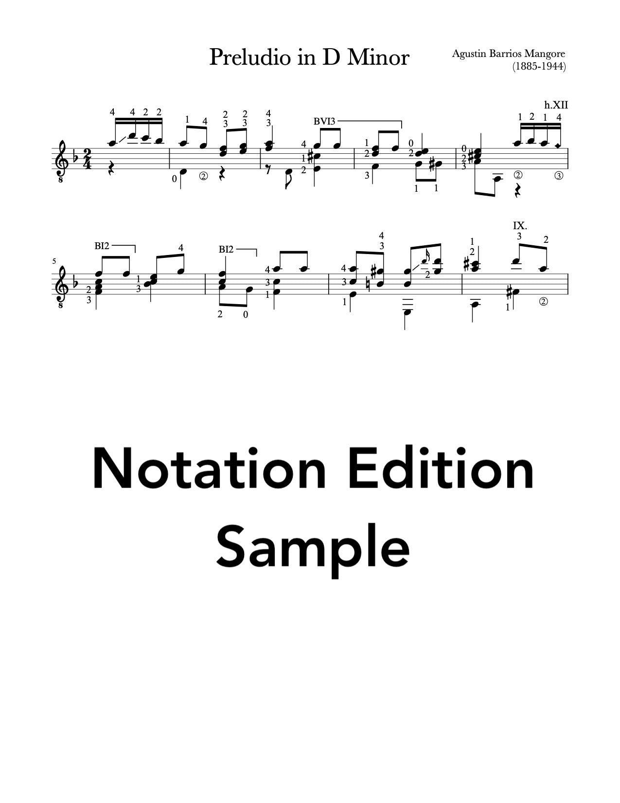 Preludio in D Minor by Barrios (Sheet Music Sample)