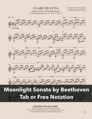 Moonlight Sonata by Beethoven for Guitar (Free PDF)