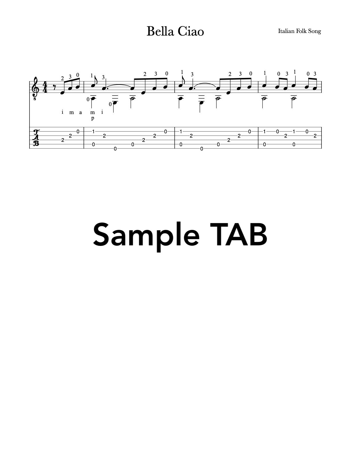 Easy Bella Ciao for Guitar (PDF Sheet Music or Tab)