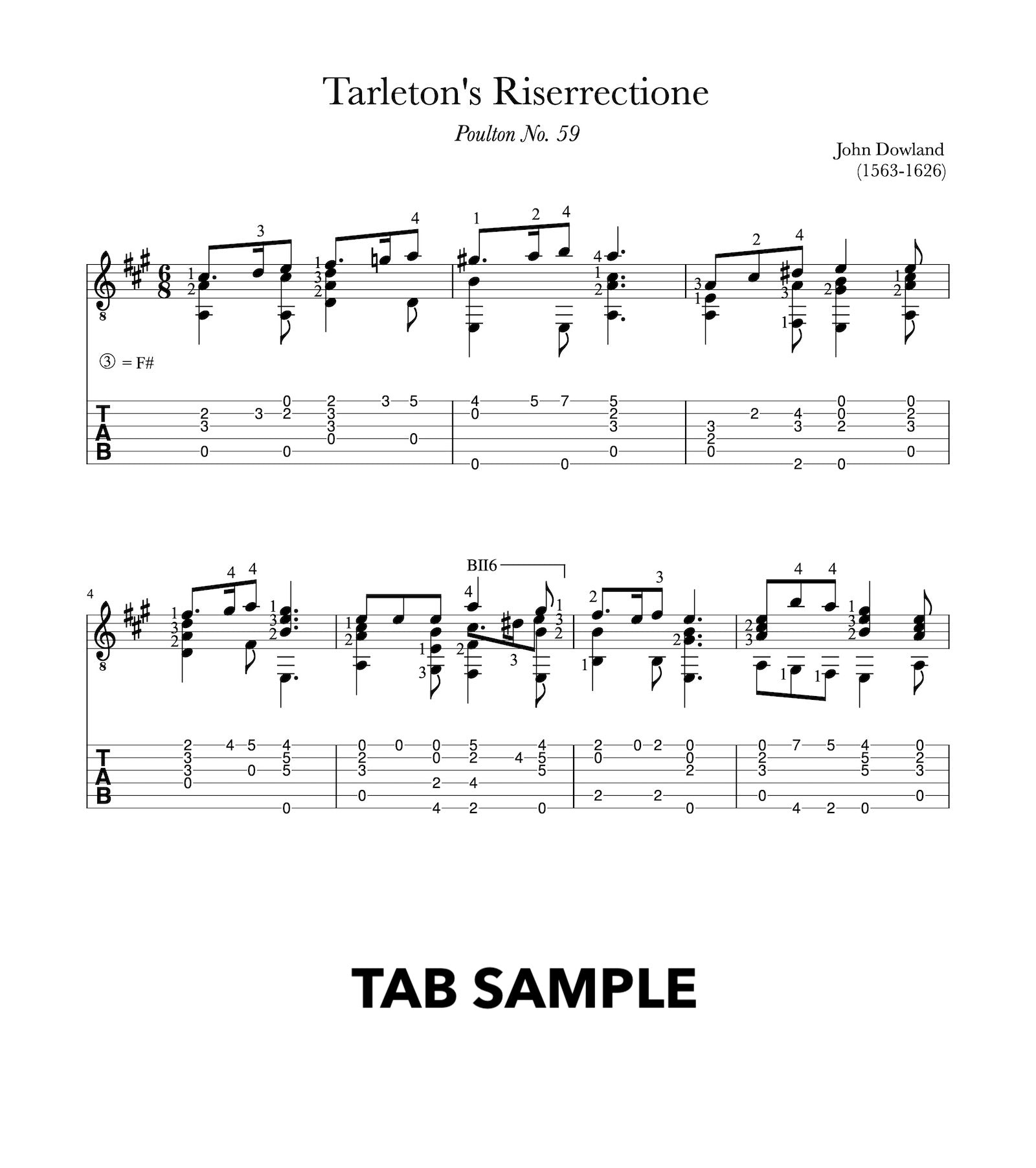 Tarleton's Riserrectione by Dowland (TAB Sample)