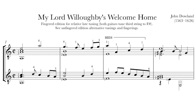 My Lord Willoughby & My Lord Chamberlain by Dowland - Guitar Duets (PDF)