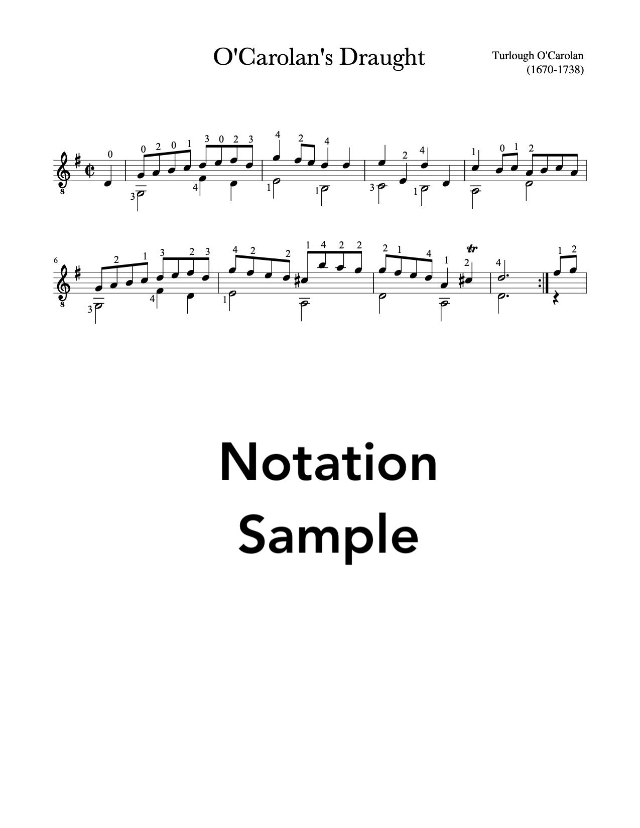 Easy Celtic Guitar Volume 2 - Notation Sample
