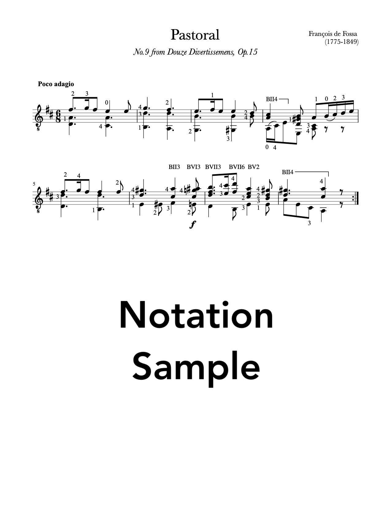 Pastoral, No.9 from Douze Divertissemens, Op.15 by François de Fossa - Notation Sample