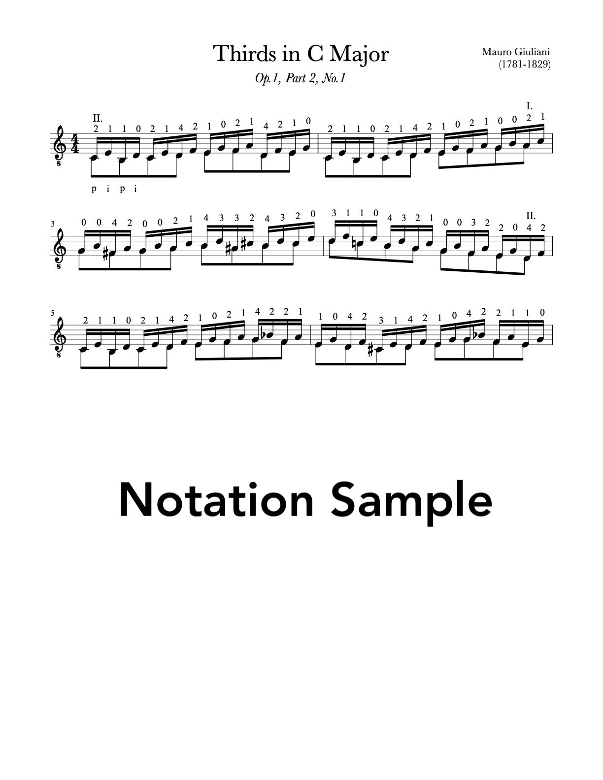 Giuliani Left Hand Interval Studies, Op.1, Part 2 (Notation Sample))