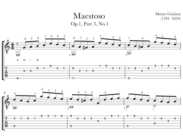 Etude (Maestoso) Op.1, Part 3, No.1 by Mauro Giuliani TAB