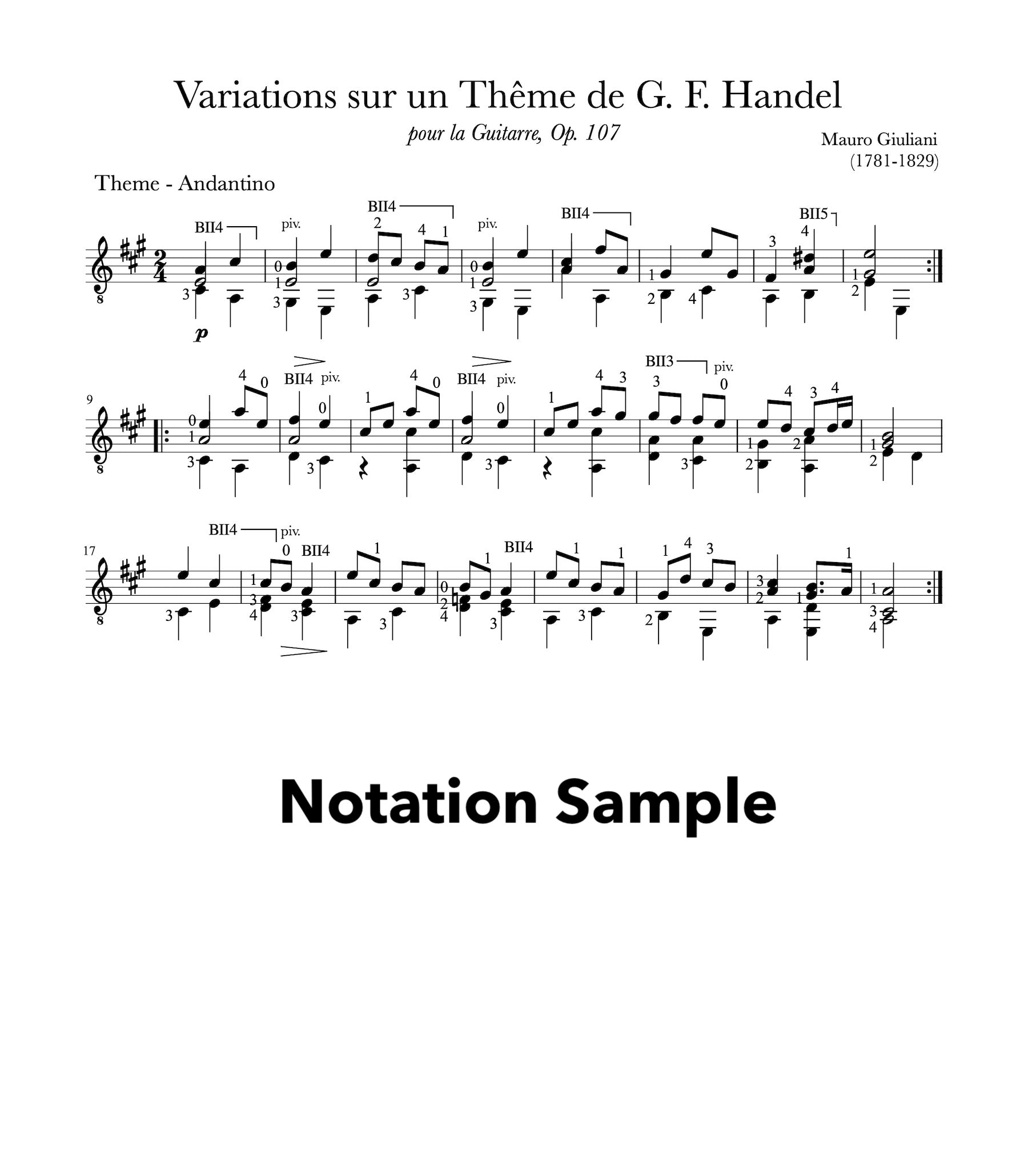 Giuliani's Handel Variations - Sheet Music Sample