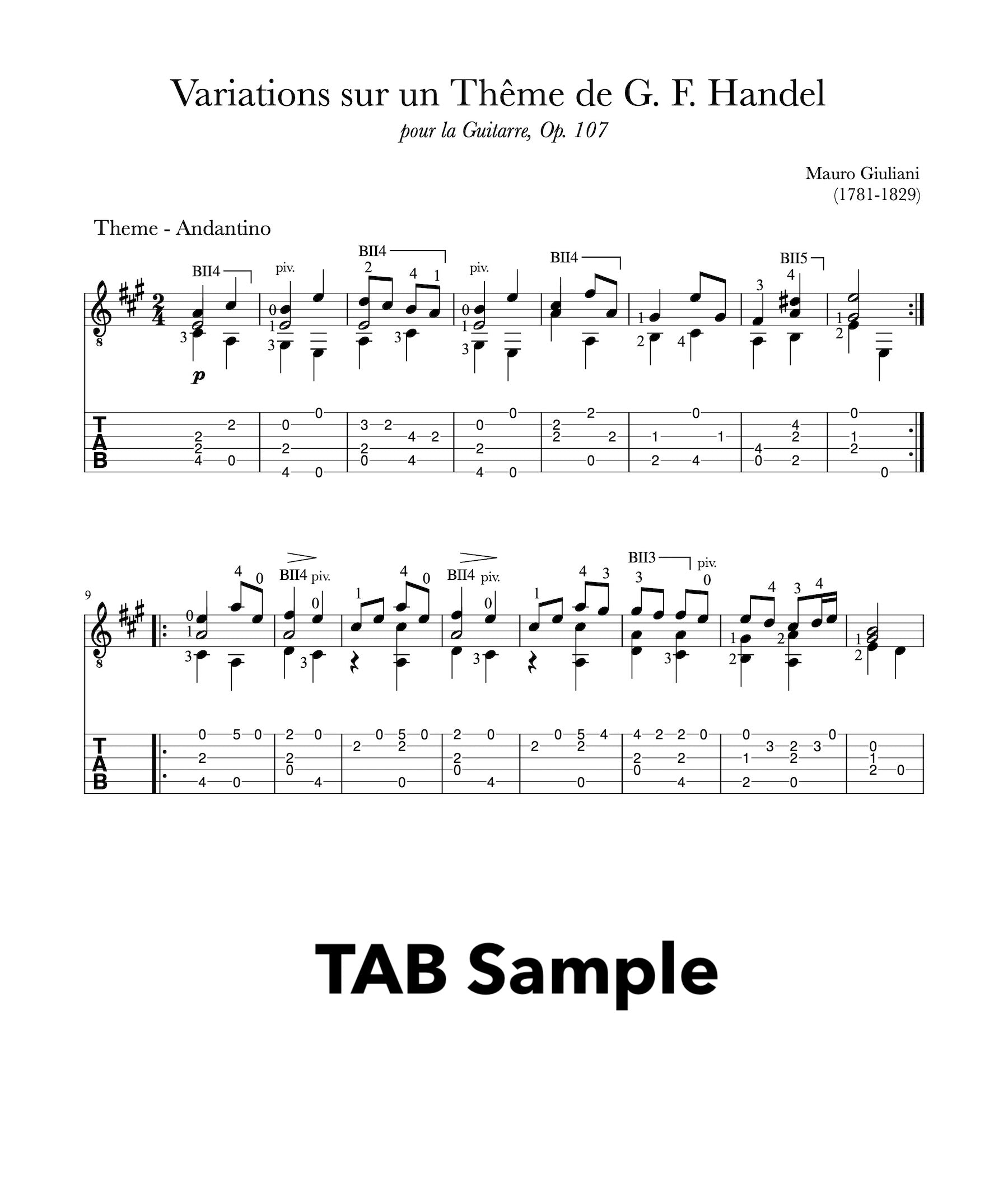 Giuliani's Handel Variations - Tab Sample