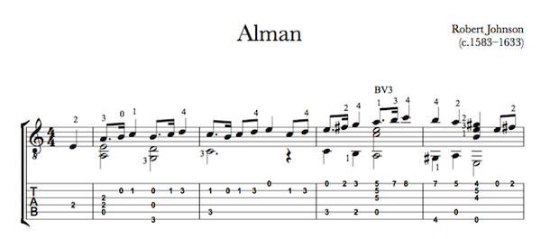 Alman by Robert Johnson for Guitar (Tab Sample)