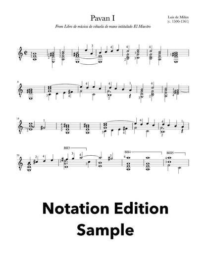 Six Pavans by Luis Milán for Guitar (Notation Sample))