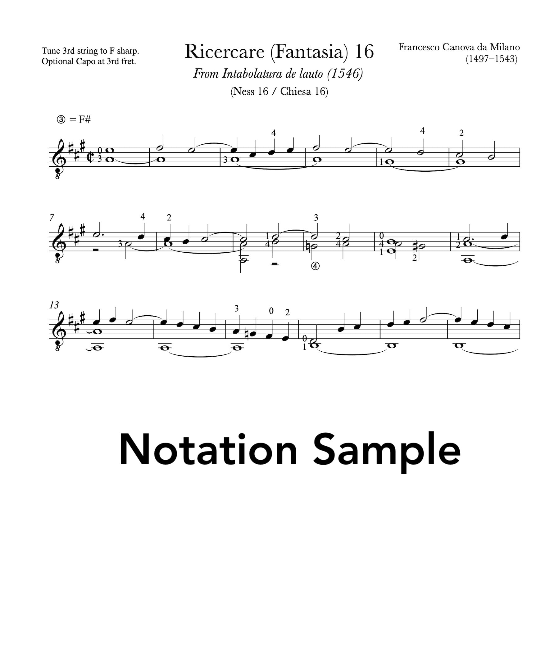 Ricercare (Fantasia) 16 by Francesco da Milano (Notation Sample)