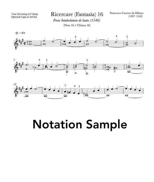 Ricercare (Fantasia) 16 by Francesco da Milano (Notation Sample)