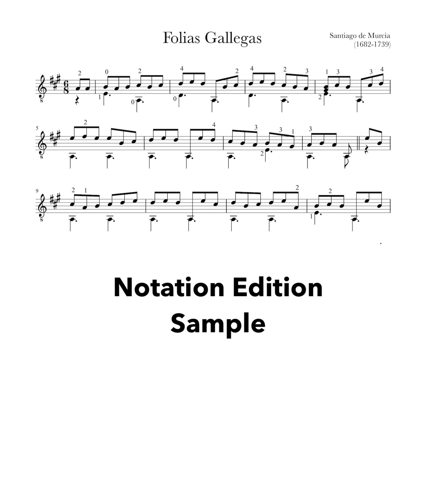 Folias Gallegas by Santiago de Murcia (Notation Sample)