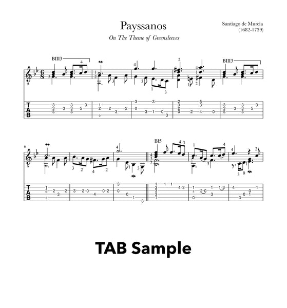 Payssanos (Greensleeves) by Santiago de Murcia (PDF)