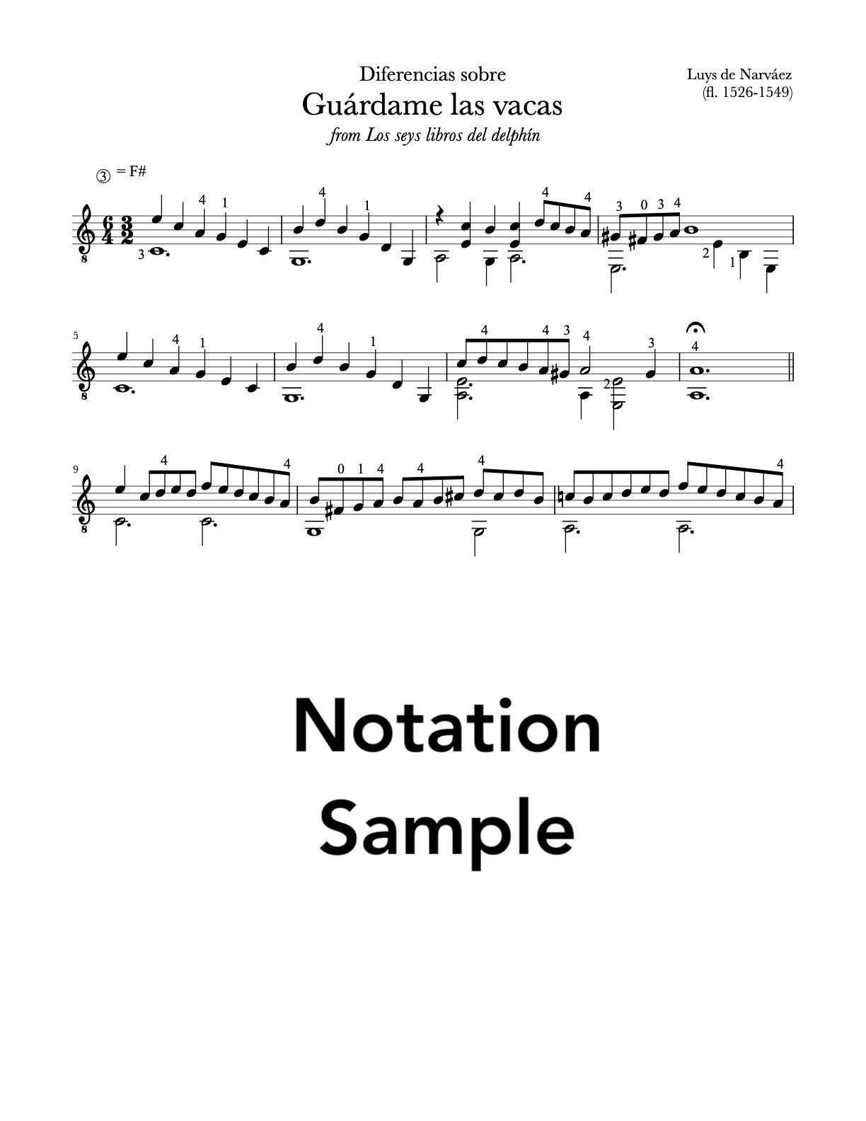 Guardame las vacas by Narváez (PDF Sheet Music)