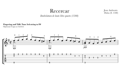 Recercar by Joan Ambrosio Dalza (Free PDF and Tab)