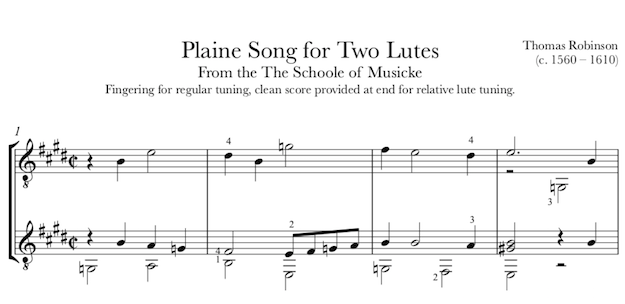 Plaine Song for Two Lutes (Robinson) for Guitar Duet