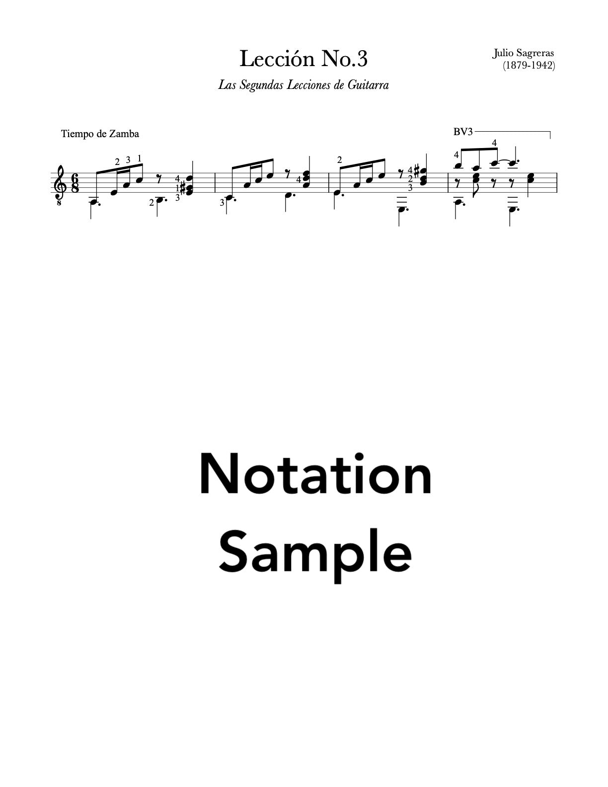 Lección No.3, Book 2 by Sagreras (Sheet Music Sample)