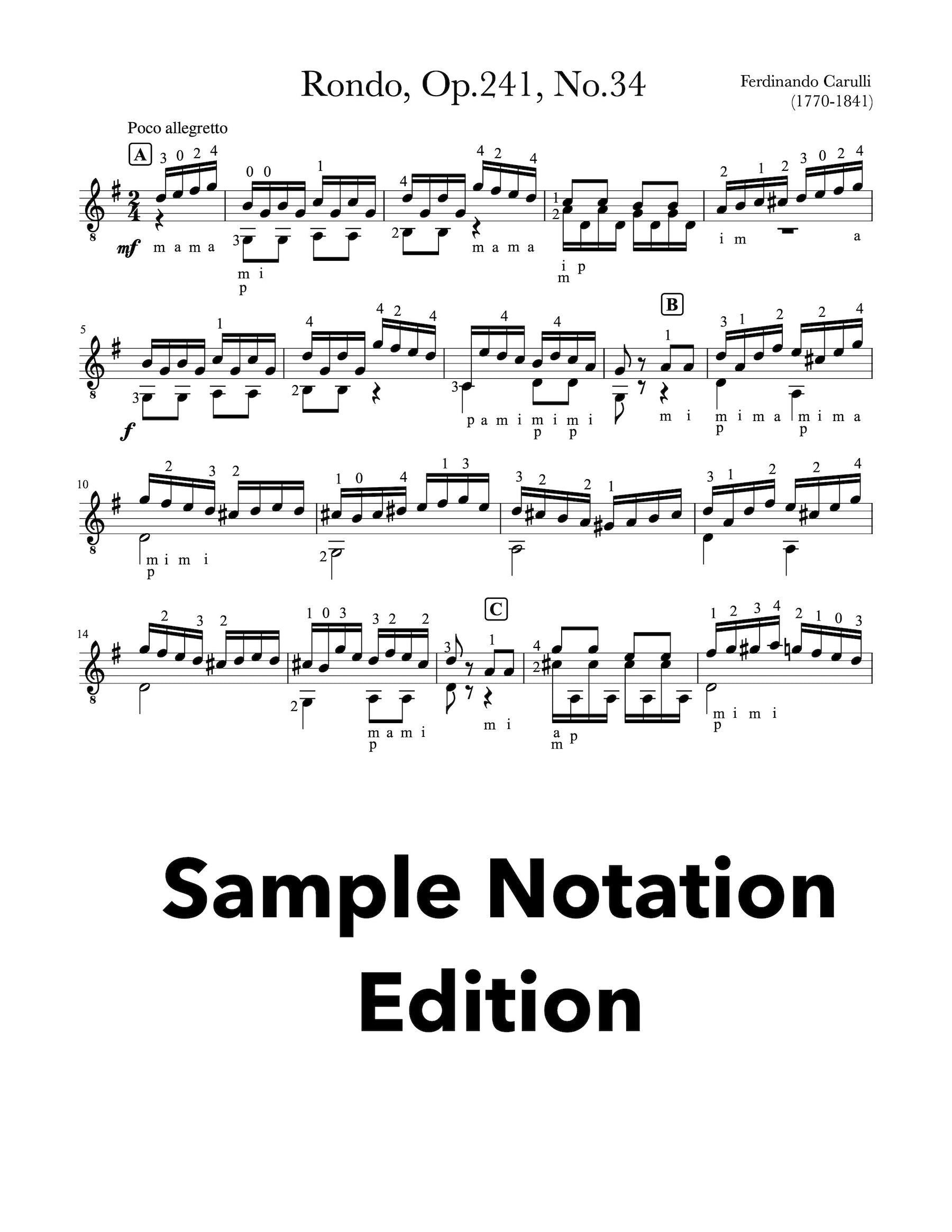 Classical Guitar Repertoire Lessons Grade 4 - Sample Notation