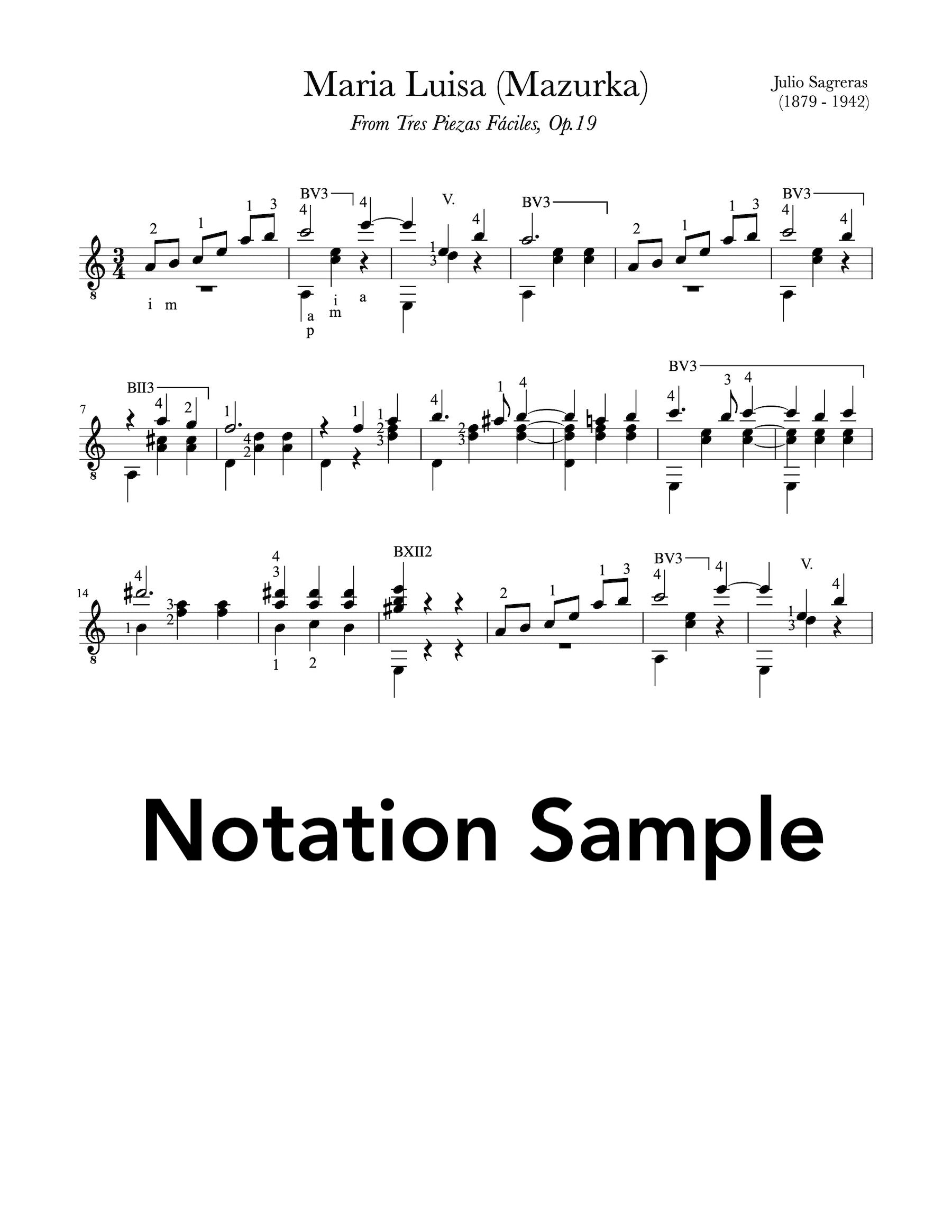 Classical Guitar Repertoire Lessons Grade 5 - Notation Sample