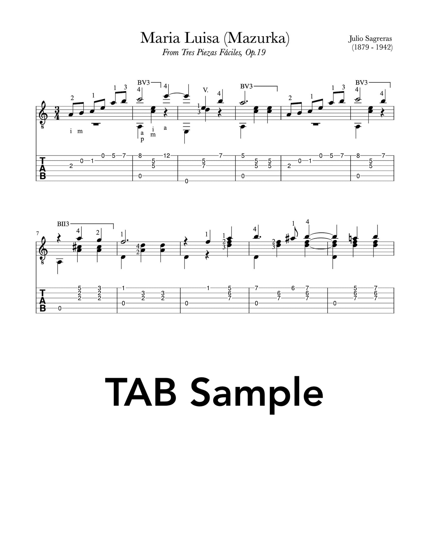 Classical Guitar Repertoire Lessons Grade 5 - TAB Sample