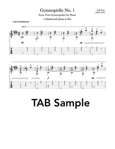 Gymnopédie No. 1 by Erik Satie for classical guitar. Tab Sample.