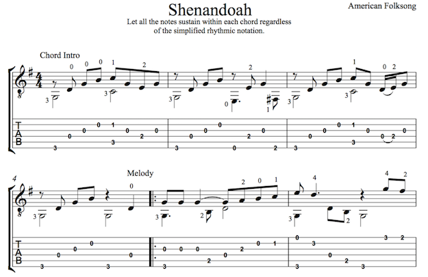 Oh Shenandoah for Guitar (PDF)